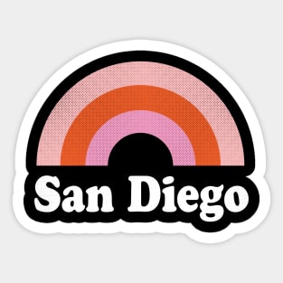 San Diego, California - CA Retro Rainbow and Text Sticker